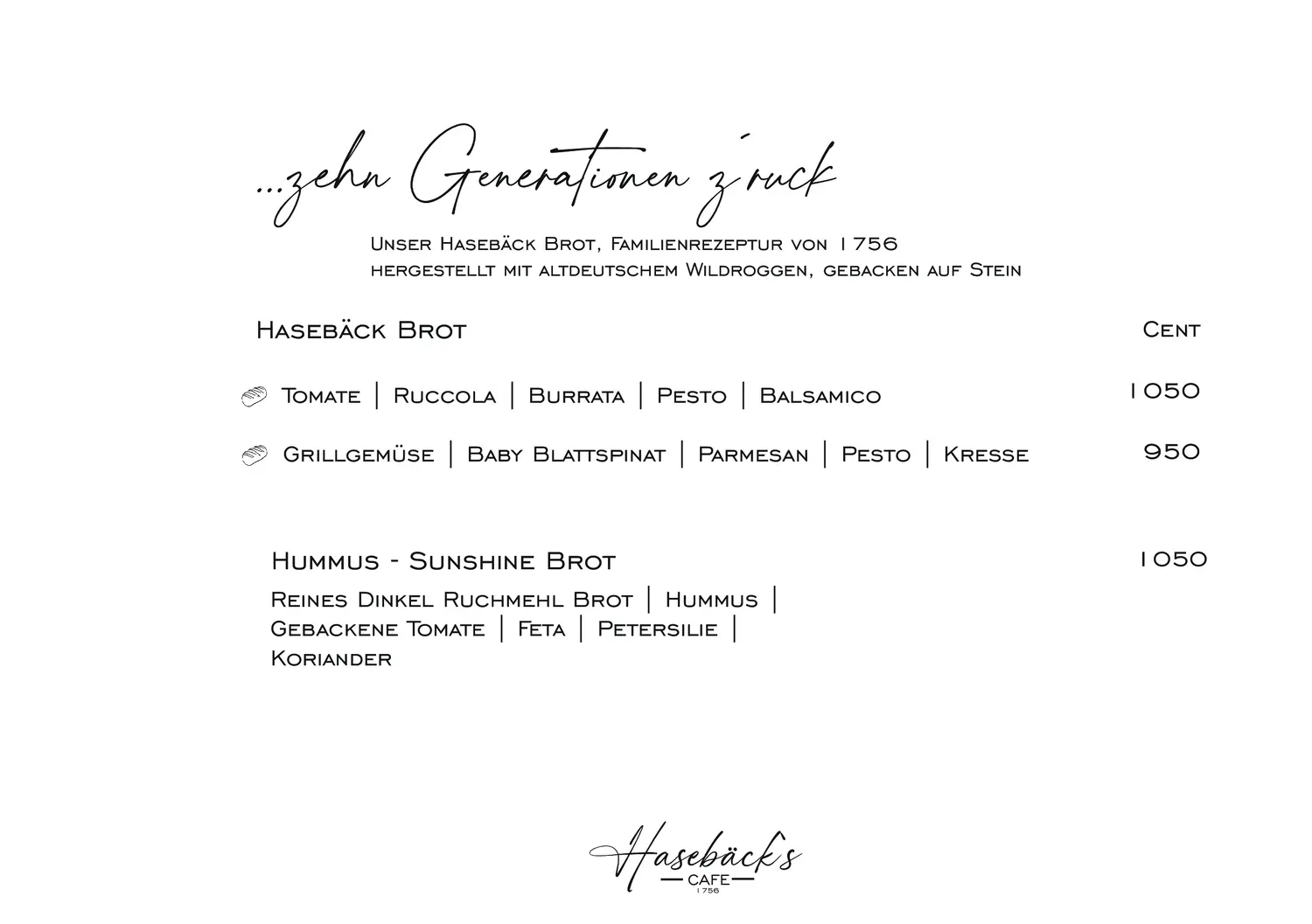 Hasebäck - Frühstücks Menü