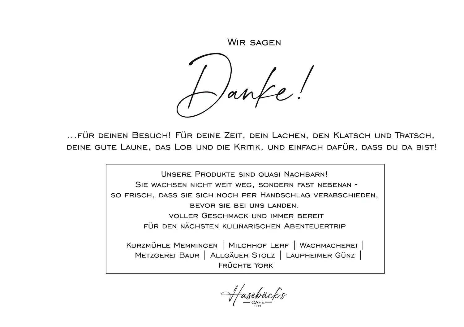 Hasebäck - Frühstücks Menü
