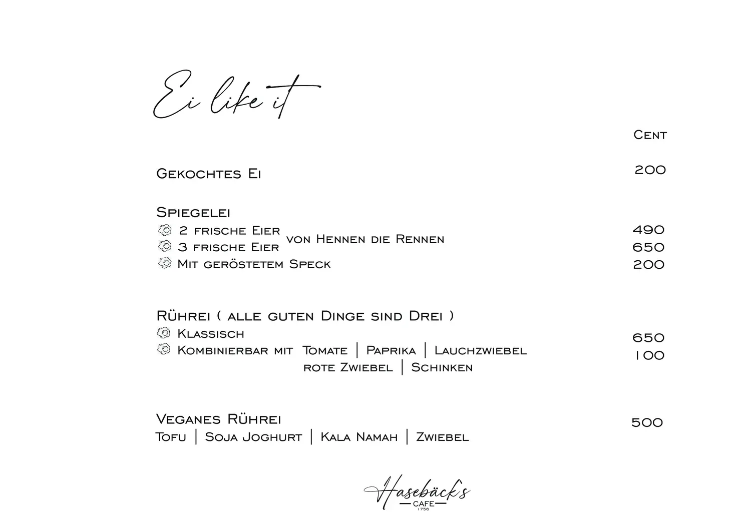 Hasebäck - Frühstücks Menü